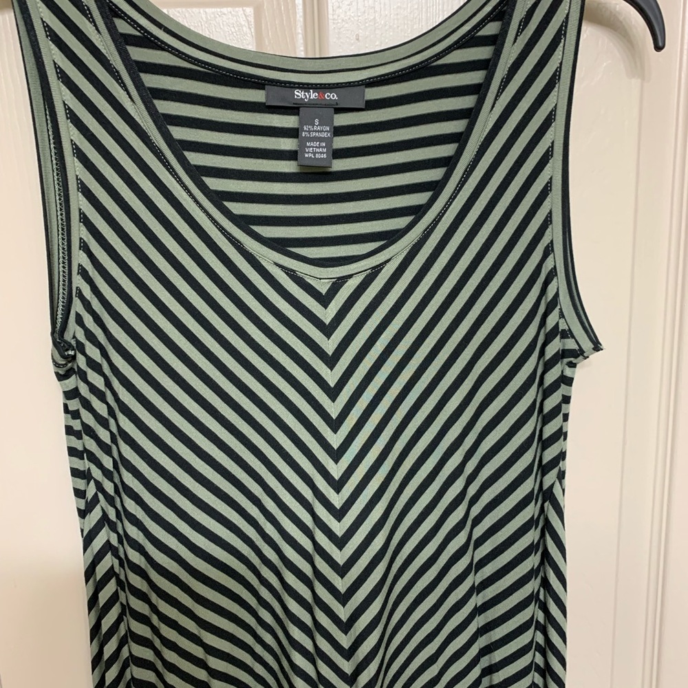 Rayon Jersey dress, green & navy stripe, size S